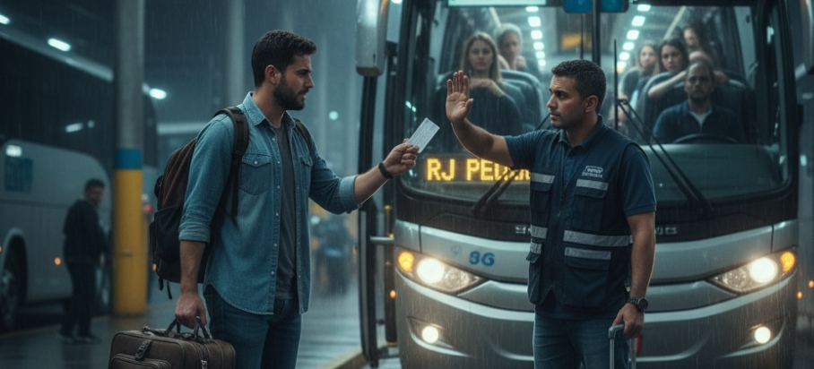 Passageiro de ônibus em situação de atraso