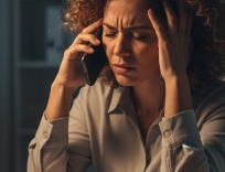 Homem sentado no sofá segurando o celular